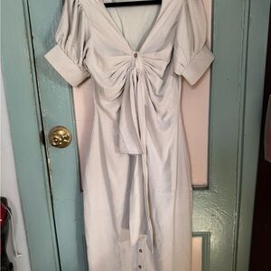 Chic White Midi Dress with Front Tie